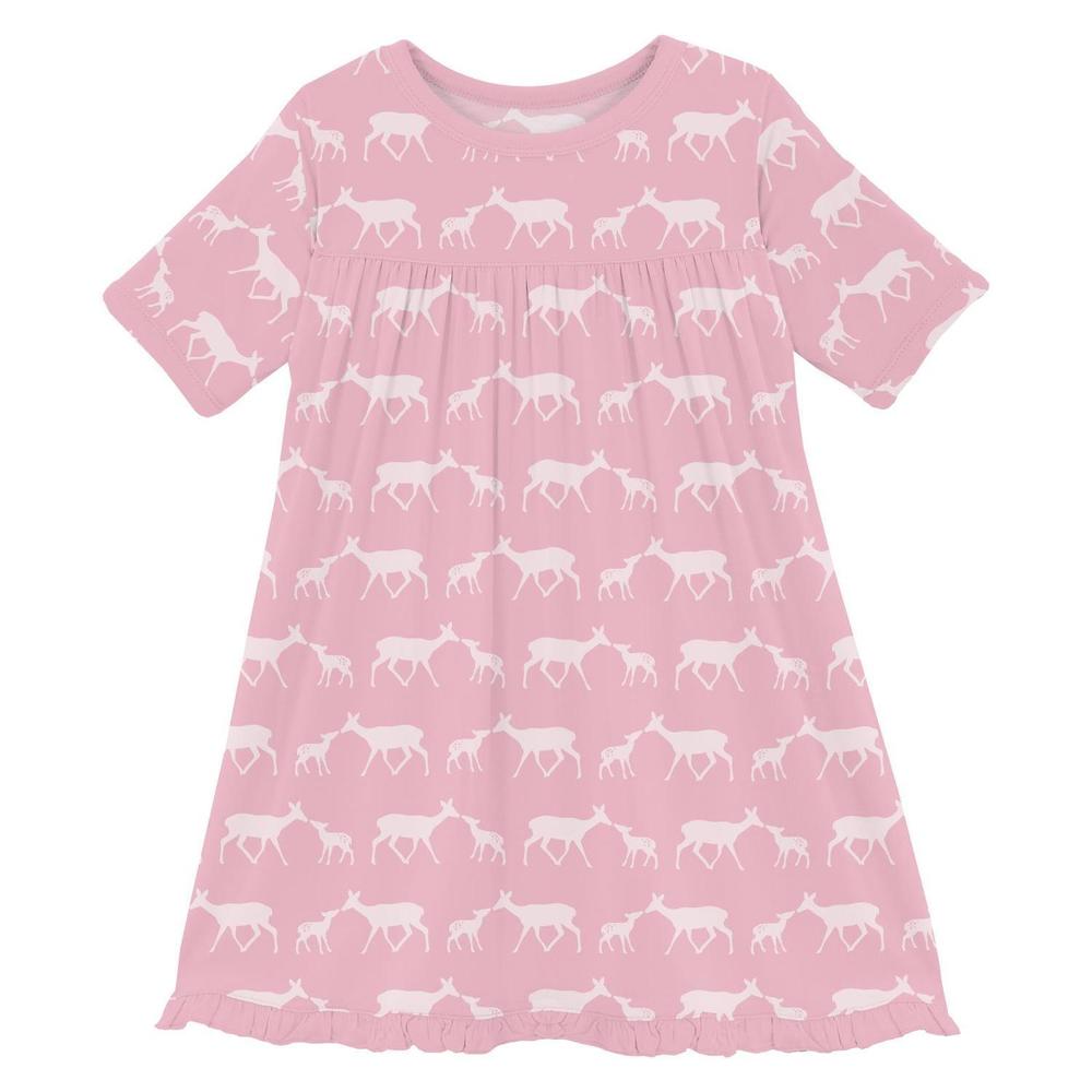 NEW KICKEE baby girl's classic short sleeve swing dress in pink